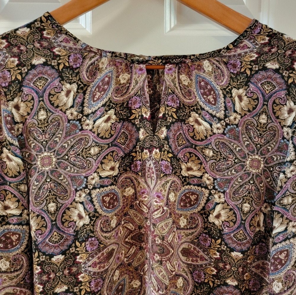 J Jill Paisley Floral Blouse Ruffle Sleeve Large - Picture 3 of 10